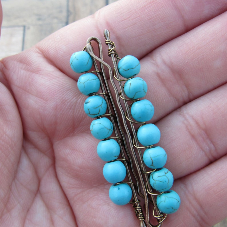 Bobby Pins Handmade Hair Pins Teal Hair Pins Cracked Turquoise Beaded Bobby Pins Custom Hair Pins Beaded Pins Hair Jewelry