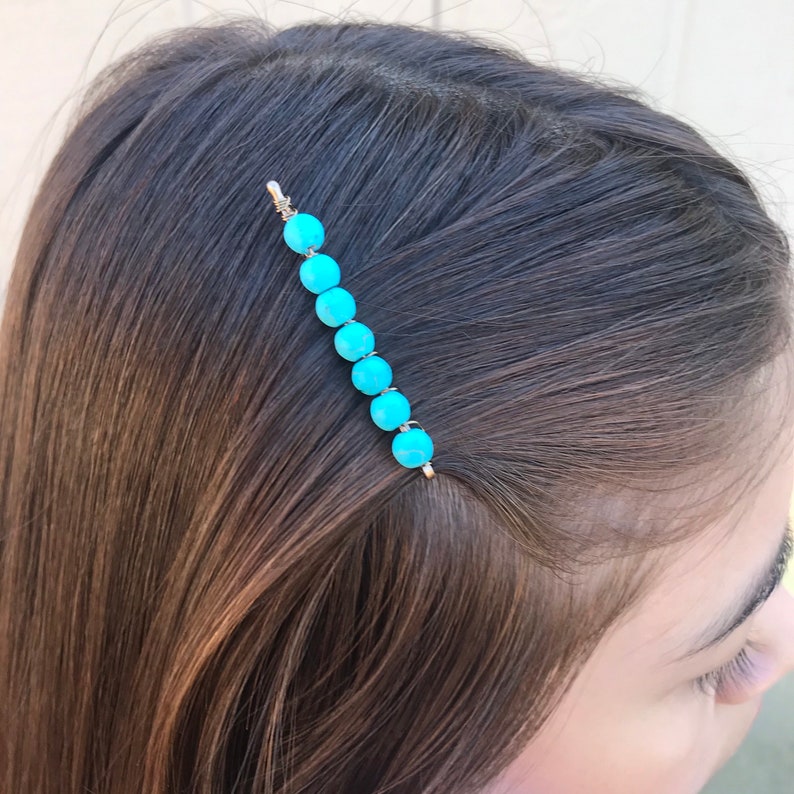 Bobby Pins Handmade Hair Pins Teal Hair Pins Cracked Turquoise Beaded Bobby Pins Custom Hair Pins Beaded Pins Hair Jewelry