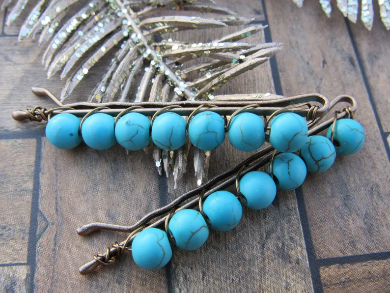 Bobby Pins Handmade Hair Pins Teal Hair Pins Cracked Turquoise Beaded Bobby Pins Custom Hair Pins Beaded Pins Hair Jewelry