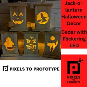 Jack-o&#39;-lantern Halloween Decor - Cedar with Flickering LED - jackolantern jack-o-lantern - Pixels to Prototype