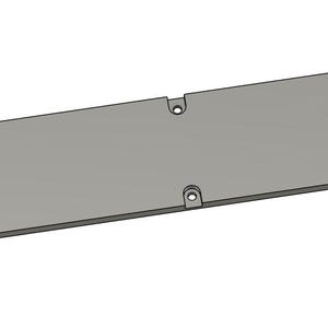 May include: A rectangular gray metal plate with rounded corners and six small circular mounting holes positioned along the edges. The surface is smooth and flat, featuring a uniform matte finish across the entire component, designed for secure attachment.