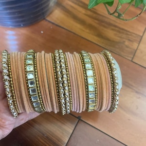 Elegant Peach Bangles with Embellishments