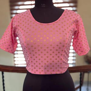Pastel pink stretchable saree blouse