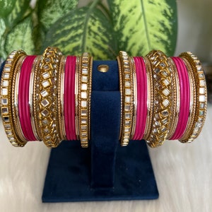 Beautiful Kundan  Hot pink & Golden Bangles Set - Perfect Accessory