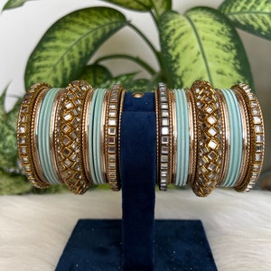 Beautiful Kundan pastel blue  & Golden Bangles Set - Perfect Accessory