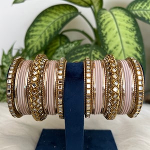 Beautiful Kundan pastel pink  & Golden Bangles Set - Perfect Accessory