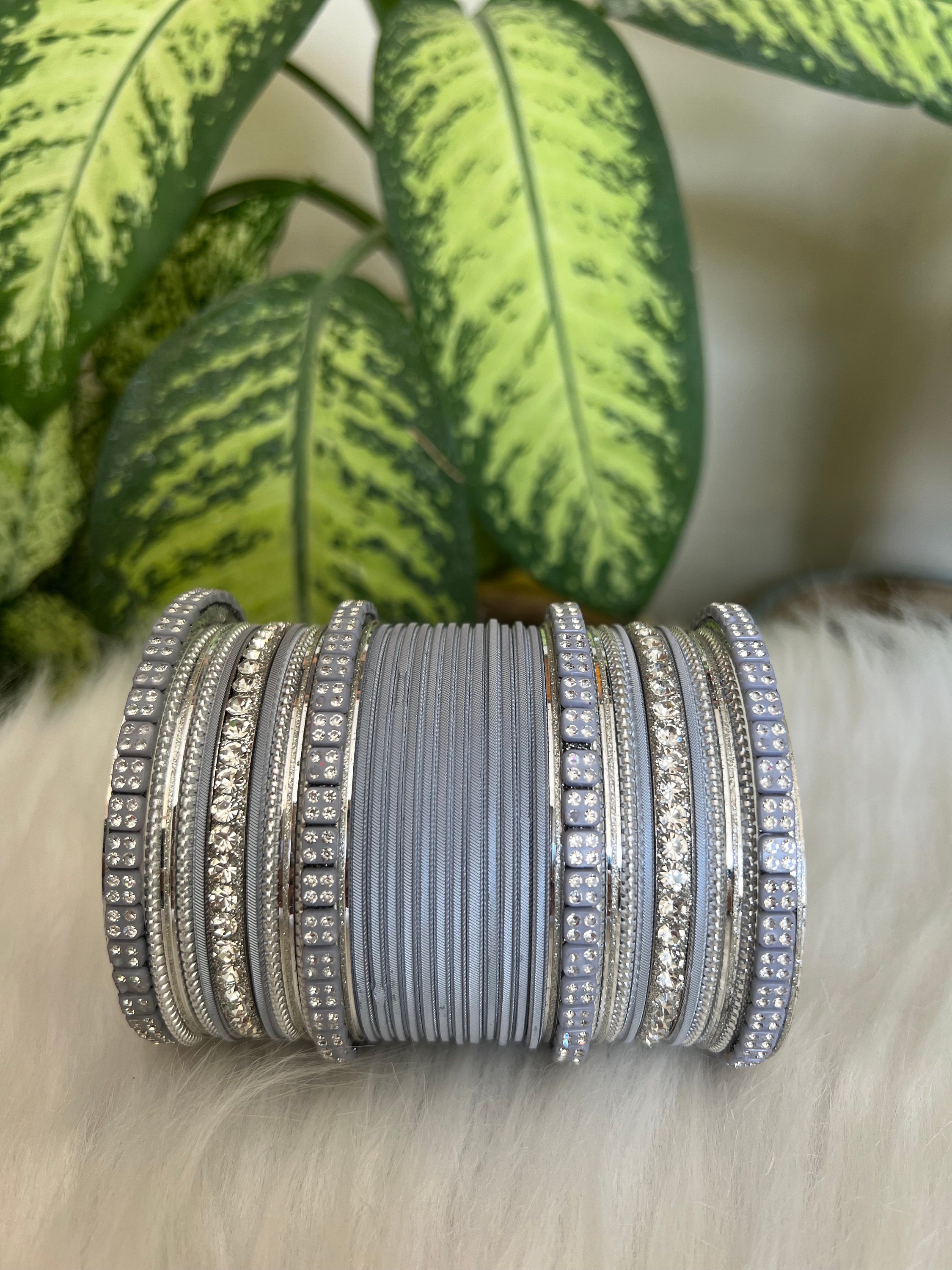 Beautiful Grey & Silver Bangles Set - Perfect Accessory