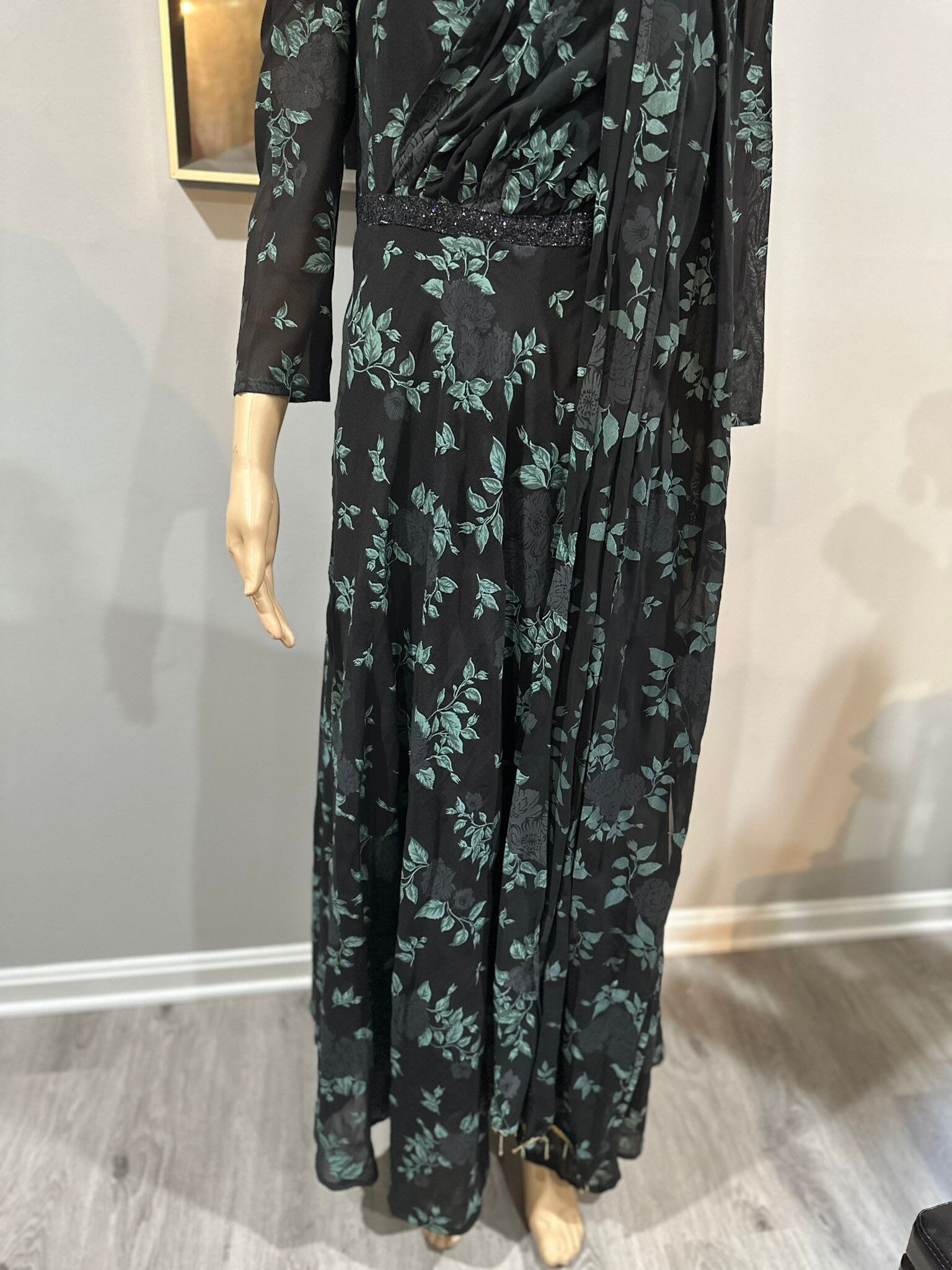 green and black zebra print dress Black & Green Printed Tie Neck Dress – BLANK main image 0