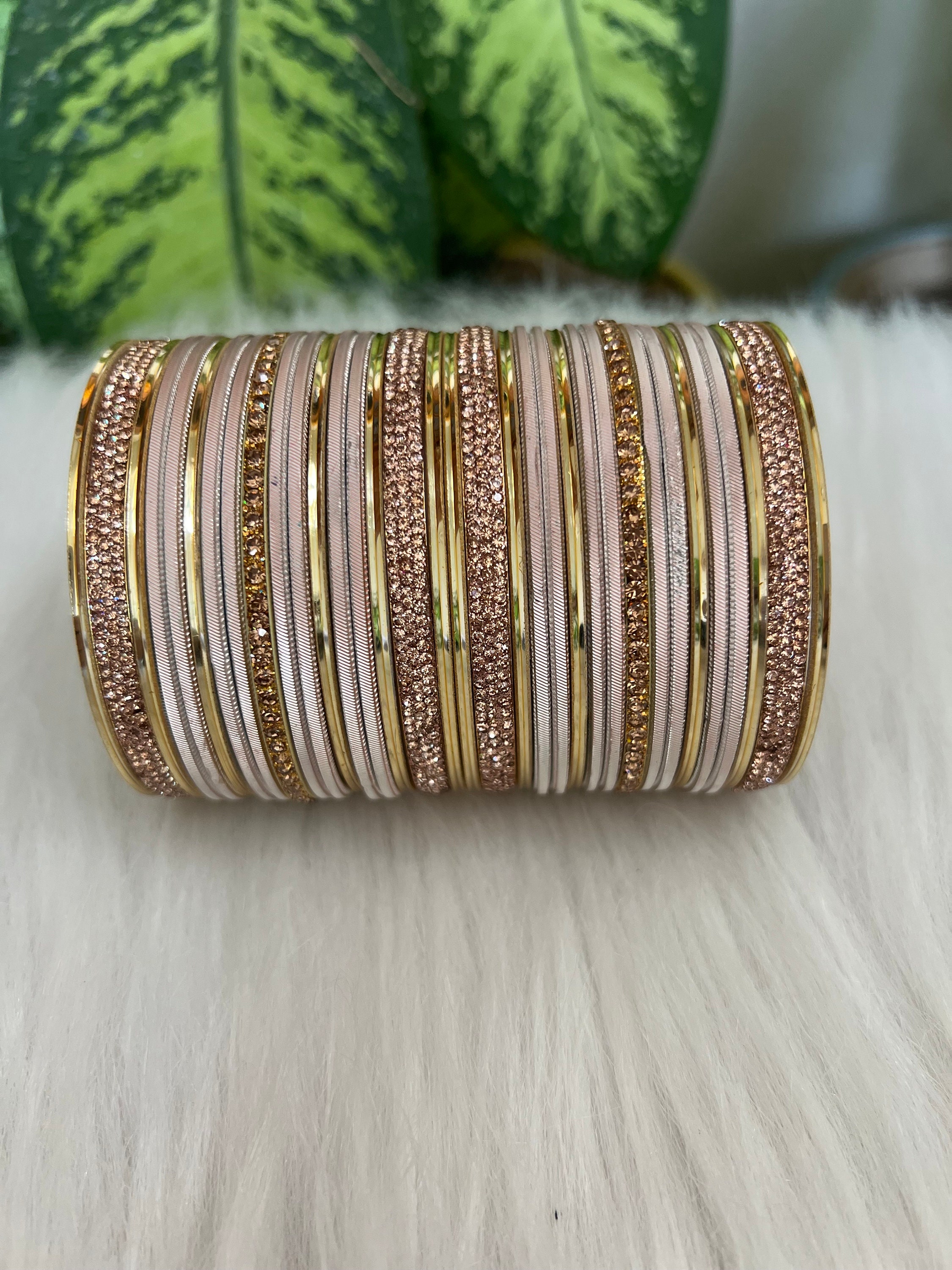 Beautiful Peach and Golden Bangles Set - Perfect Accessory