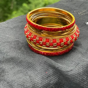 Red Gold Metal Bangle Bracelet Set