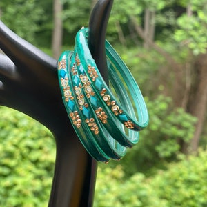 Green Stone Stud Earrings w/ Lac Bangles