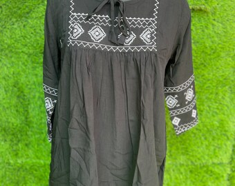 Women Black and white yoke design A-Line kurti