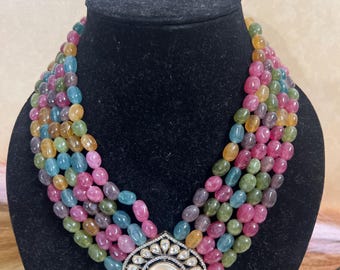 Multicoloured  pearl and AD stone long necklace set