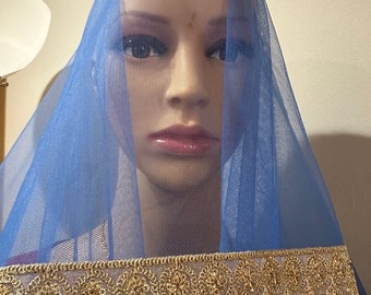 Blue  net lace Dupatta