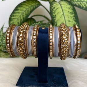 Beautiful Kundan Grey   & Golden Bangles Set - Perfect Accessory