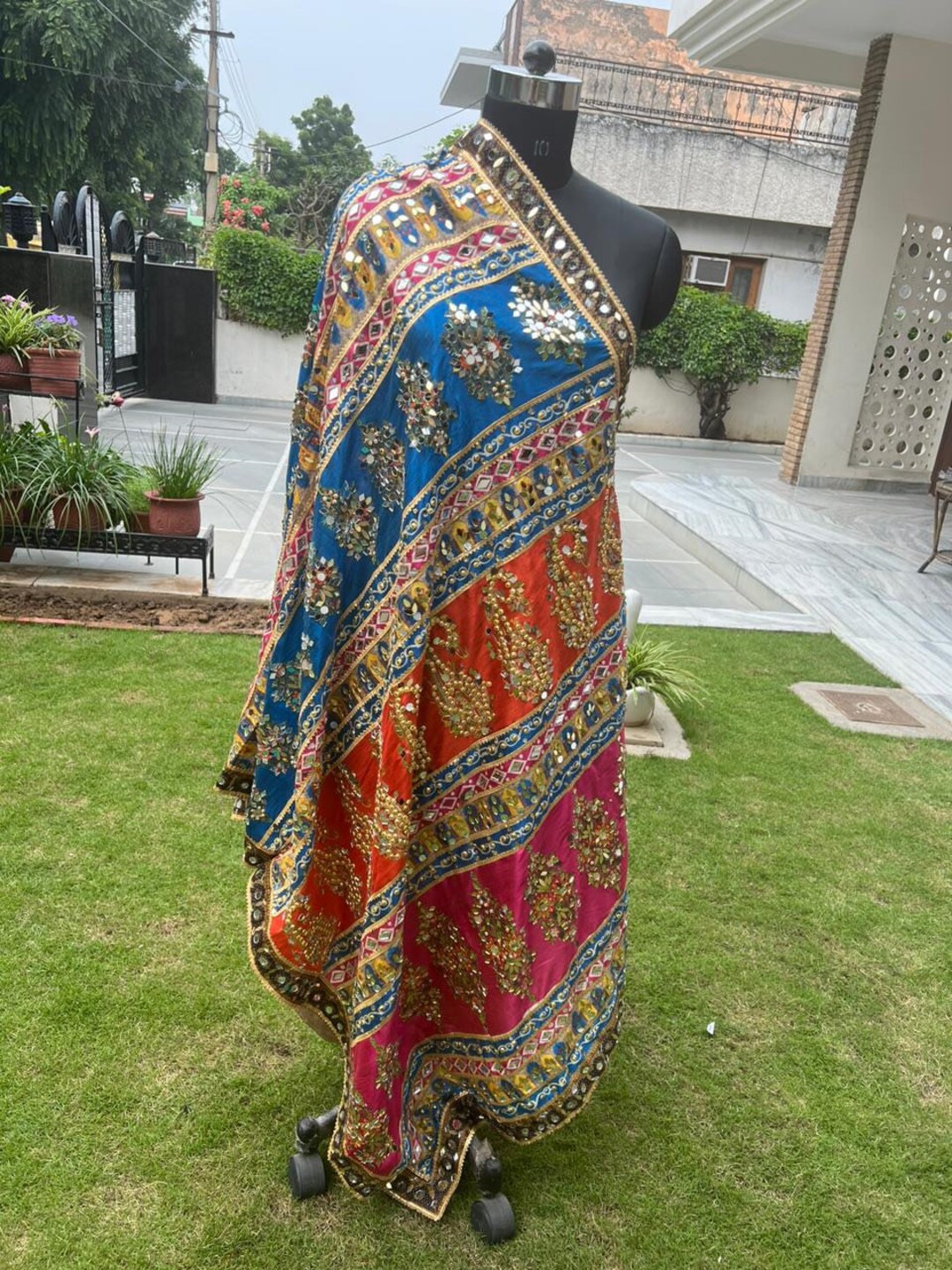 Pakistani Multicoloured Mirror Work and Embroidered Dupatta Etsy