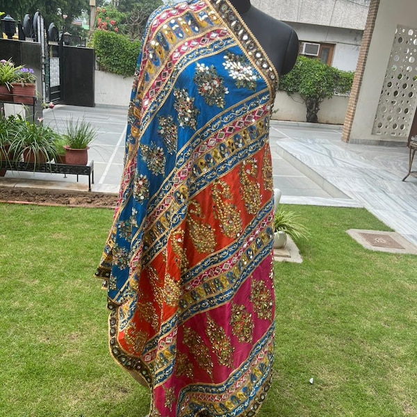 Pakistani Multicoloured mirror work and Embroidered Dupatta