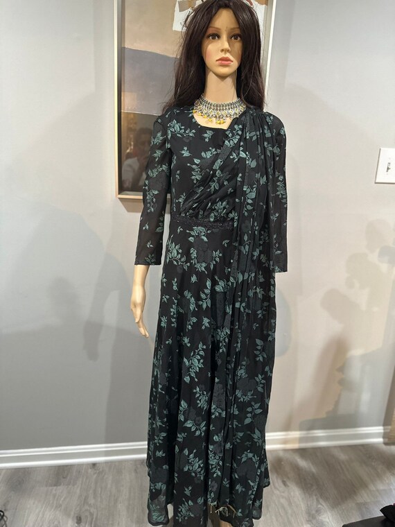 Black and green floral printed maxi dress
