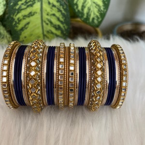 Beautiful Kundan  navy blue   & Golden Bangles Set - Perfect Accessory