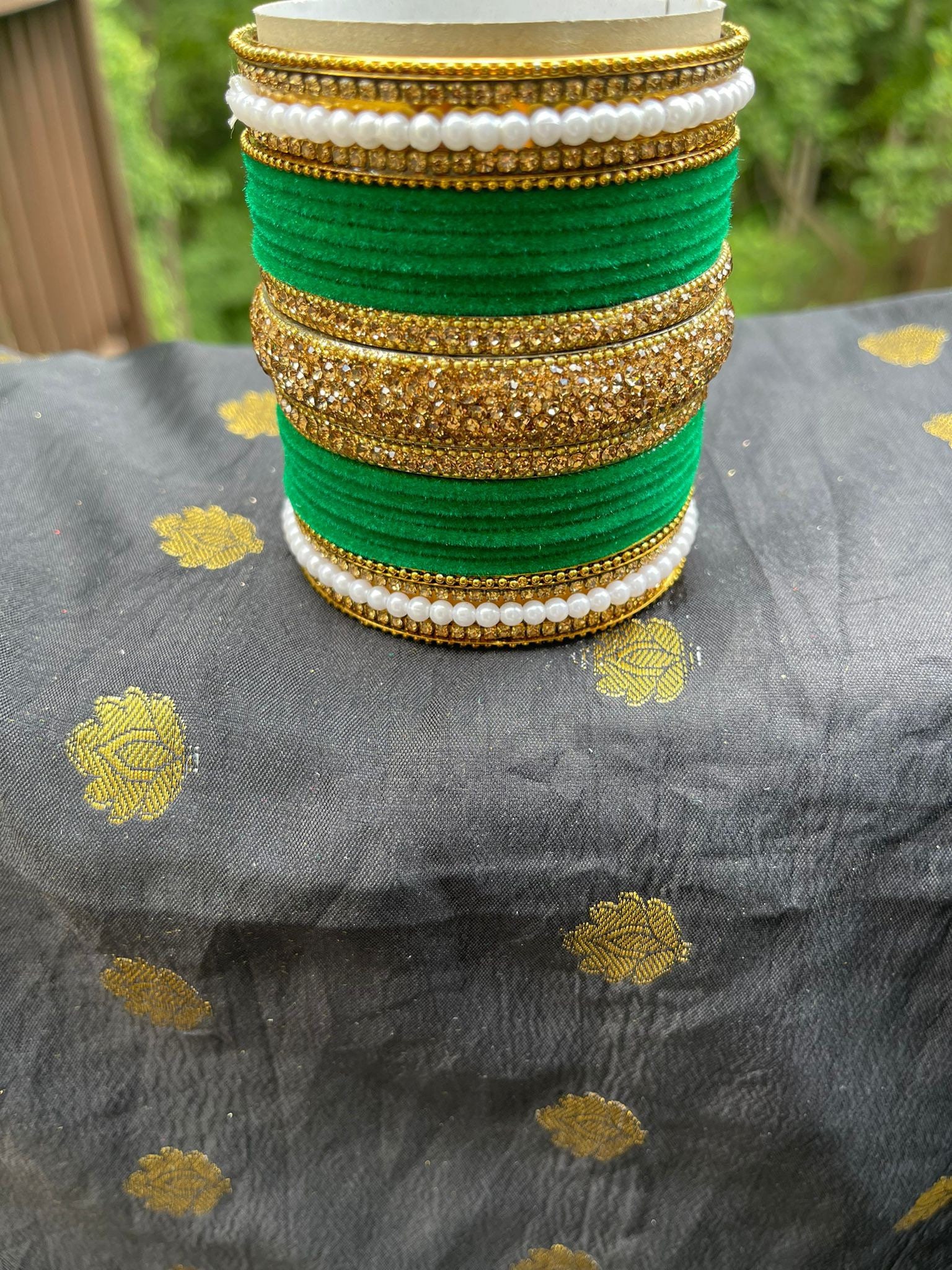 Stylish Green Golden Bangles Set Add Sparkle to Your Look Etsy