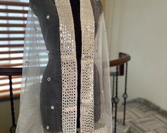 Off white color foil mirror Dupatta