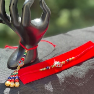 Red color rakhi pair set for couple | floral  embroidered handmade red rakhi for raksha bandhan | bhaiya bhabhi gifting thread rakhi