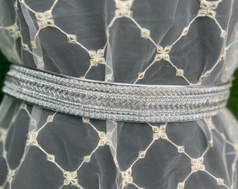 Silver  Indian sequence-Work waist belt | Waist Belt | Cloth Hip belt | Hip Chain |  | cloth Hip belt