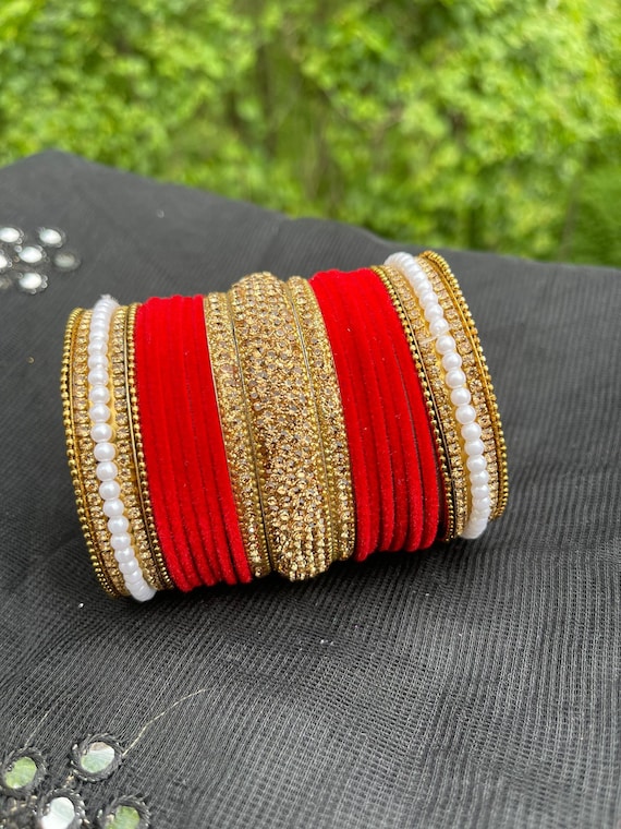 Red Velvet Gold Bangles Set Jewellery Gift Etsy Australia