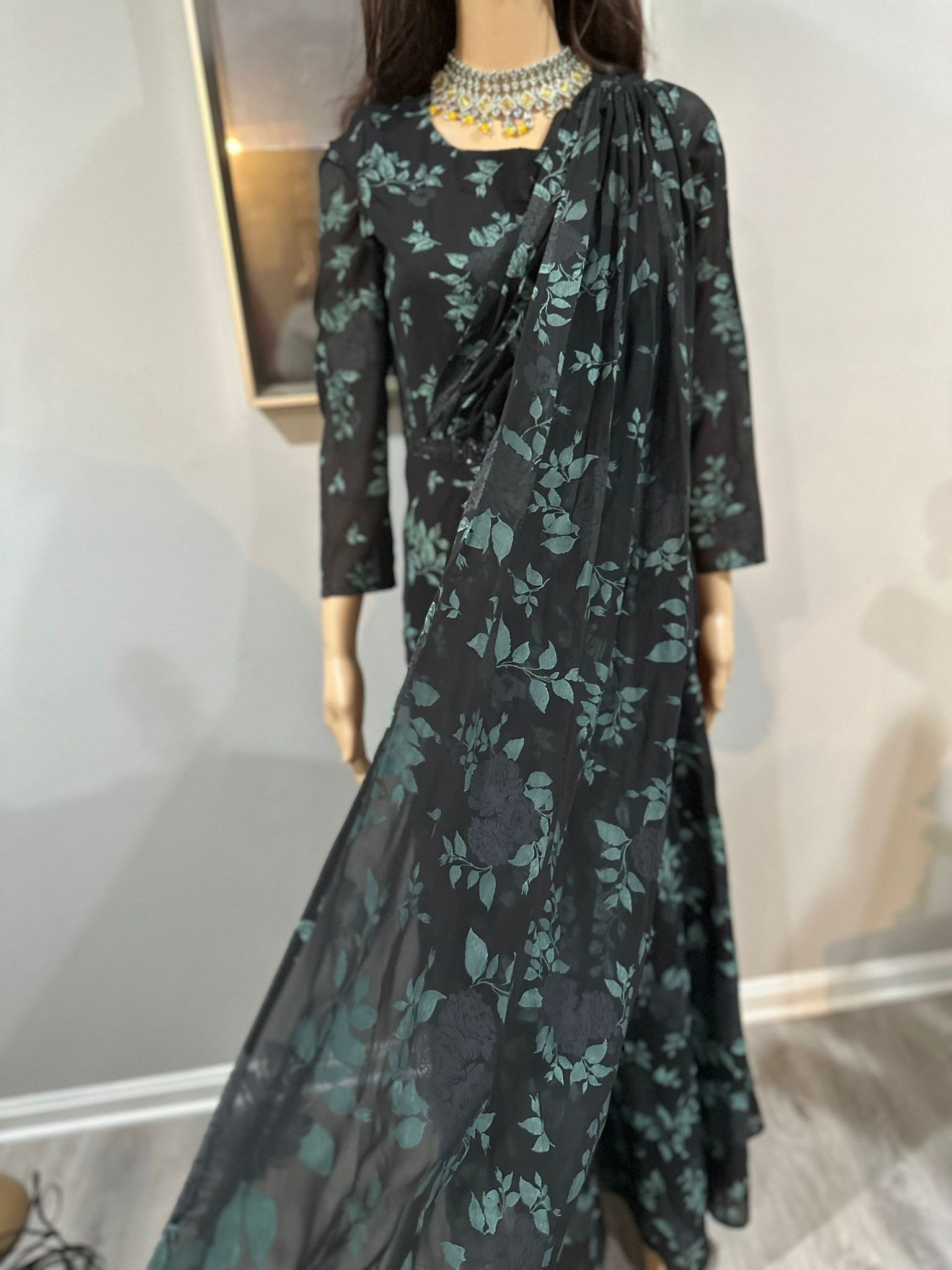 slim fit dress slacks Elliatt Elysia Gown - Black & Green Floral main image 0