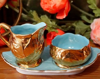 Royal Winton Grimwades Set met goud en turkoois bladcrème en suiker