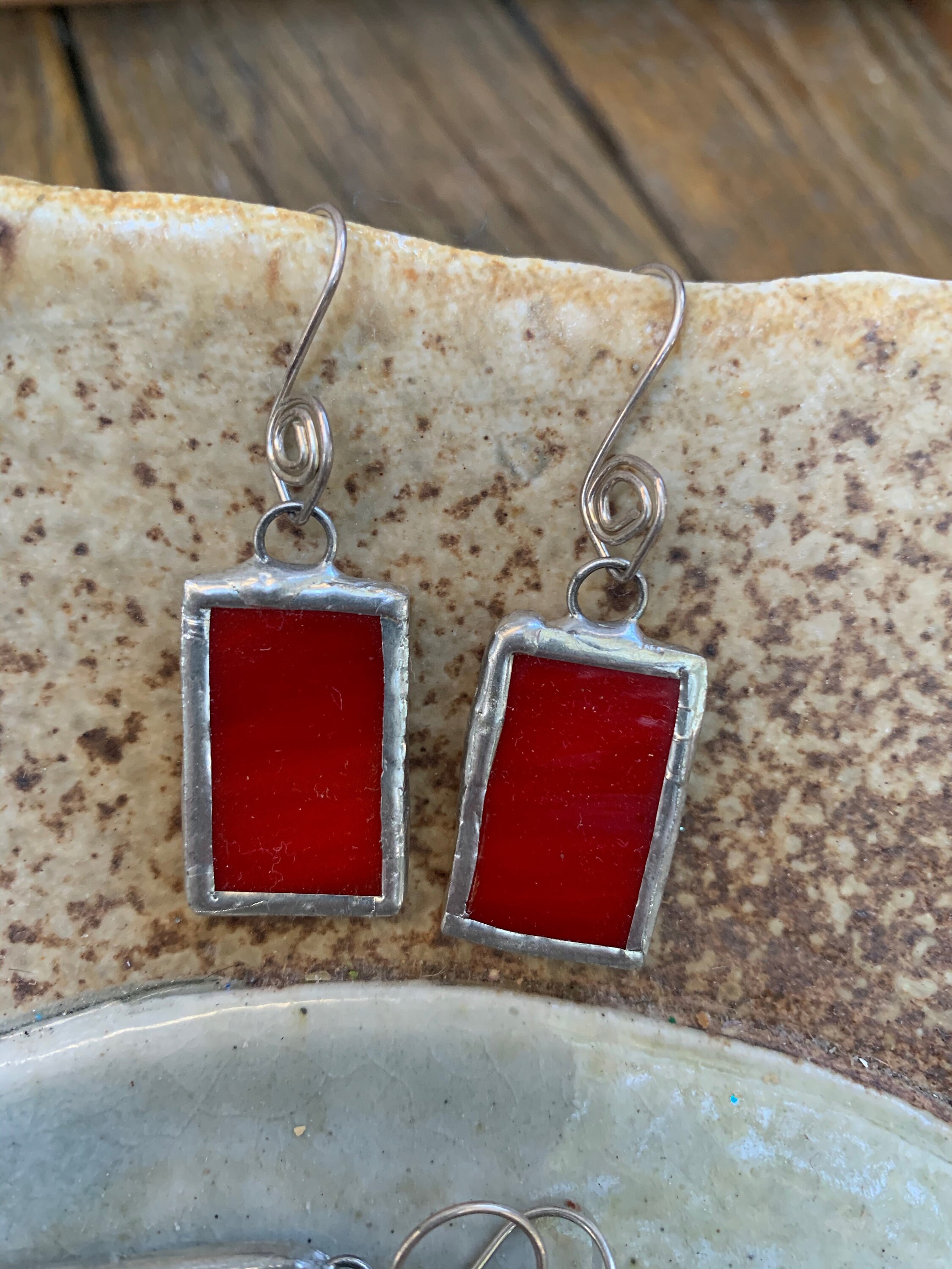 Ruby Red Stained Glass Earrings on Sterling Silver Earwires Etsy UK