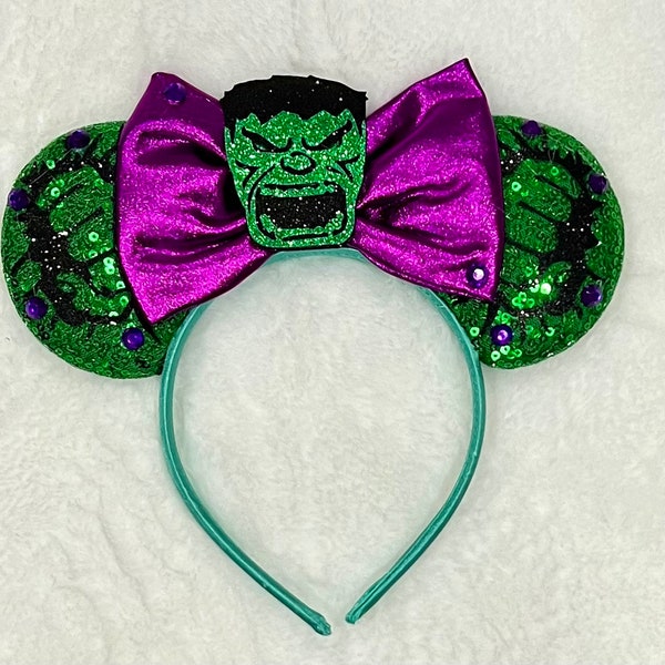 Hulk Ears, Marvel Ears, Avengers Ear, Character Minnie Ears, Incredible Hulk Ears, Green & Purple Ears