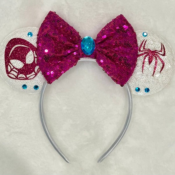 Gwen Ghost Spidey Minnie Ears, Gwen Ghost Ears, Pink Spider Girl Headband, Spider Ears