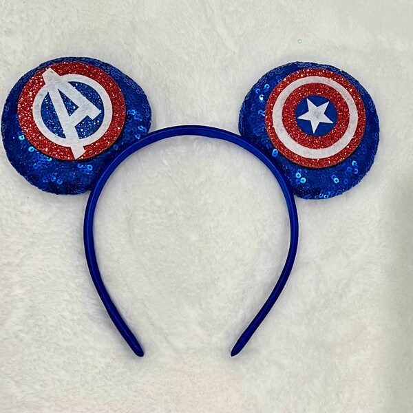 Captain America Avengers Boys Mouse Ears Headband, Captain America Ears, No Bow Ears Headband