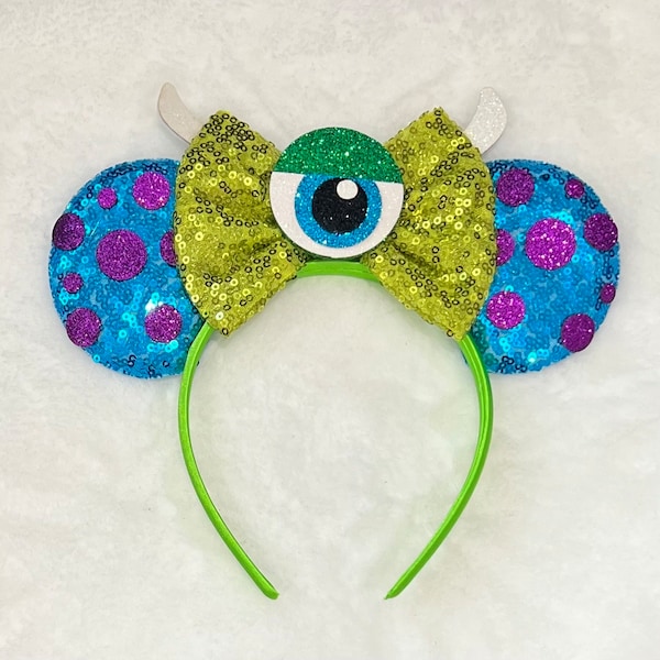 One Eye Monster Ears Headband, Monsters Minnie Ears , Mouse Ears, Mike Monster Minnie Ears, Monsters University Headband Ears, Sully Ears