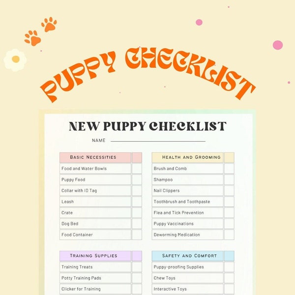 New Puppy Checklist Printable: The Ultimate Guide for Your Puppy First Days - Instant Digital Download