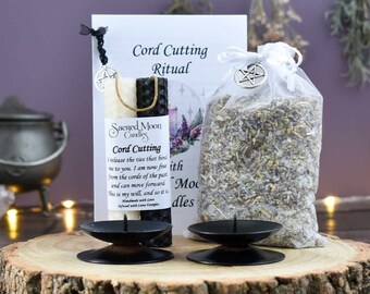 Cord Cutting DIY Spell Candle Ritual Kit with Instruction Booklet & Salt Herb Mix, Witchcraft Supplies,