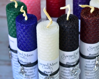 Witch Ritual Beeswax Candle with Optional Chamberstick Candle Holder, Witchcraft Altar Supplies, Wiccan, Pagan or Spiritual Gift Idea