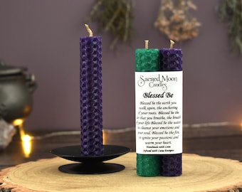 Blessed Be Ritual Spell Candles, Beeswax Hemp Wick, Witchcraft Wicca Supplies, Pagan Gifts