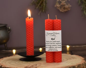 Red Beeswax Spell Candles, Witchcraft Rituals, Wiccan Supplies, Empowering Moon Charged Spell Candles with Wax Scrying Bonus,