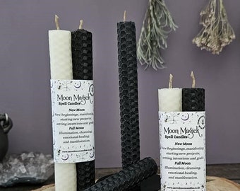 Moon Magic Beeswax Spell Candles, Full Moon Meditation, New Moon Ritual, Witchcraft and Spiritual Supplies with Wax Scrying Bonus