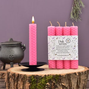 Pink Beeswax Spell Candles with Wildflower Seeded Paper Label