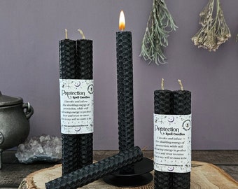 Protection Magick Black Spell Candles and Small Black Candle Holder, Pagan Witchcraft Supplies, Spiritual Gift with Wax Scrying Bonus