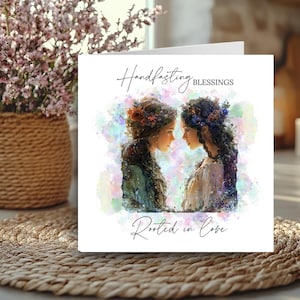 Carte de bénédictions LGBT Handfasting, mariage Witchy Vibe, cérémonie païenne, carte de célébration d'amour