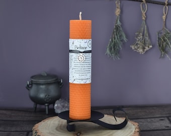 Beltane Sabbat Pillar Candle with Optional Chamberstick Candle Holder, Pagan Altar Decor, Witchcraft Fire Festival, Spiritual Gift Ideas