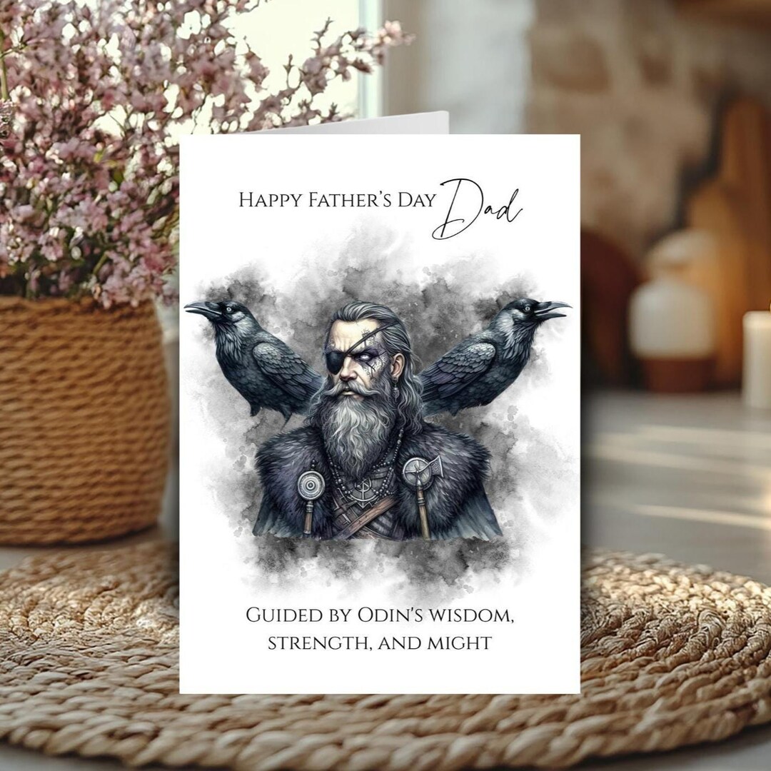 Odin Father’s Day Card for Dad, Gothic Norse Mythology Rune Design With ...