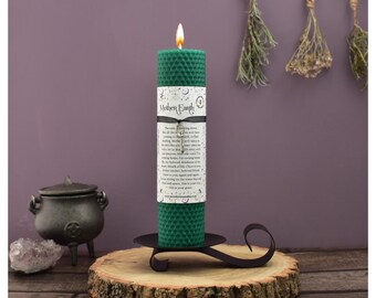 Mother Earth Beeswax Ritual Pillar Candle with Optional Chamberstick Candle Holder, Witchcraft Altar Supplies, Spiritual Gift Idea