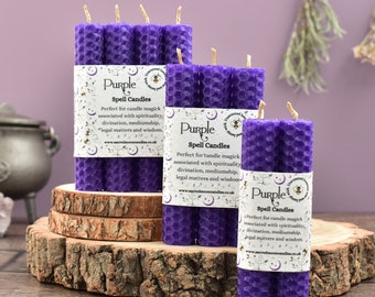 Purple Beeswax Spell Candles with a Wildflower Seeded Label, Candle Magick Witchcraft Supplies, Wiccan Pagan Gift Ideas