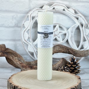 Peace Ritual Beeswax Pillar Candle with an Optional Black Chamberstick Candle Holder,  Spiritual Wellbeing Gift Idea