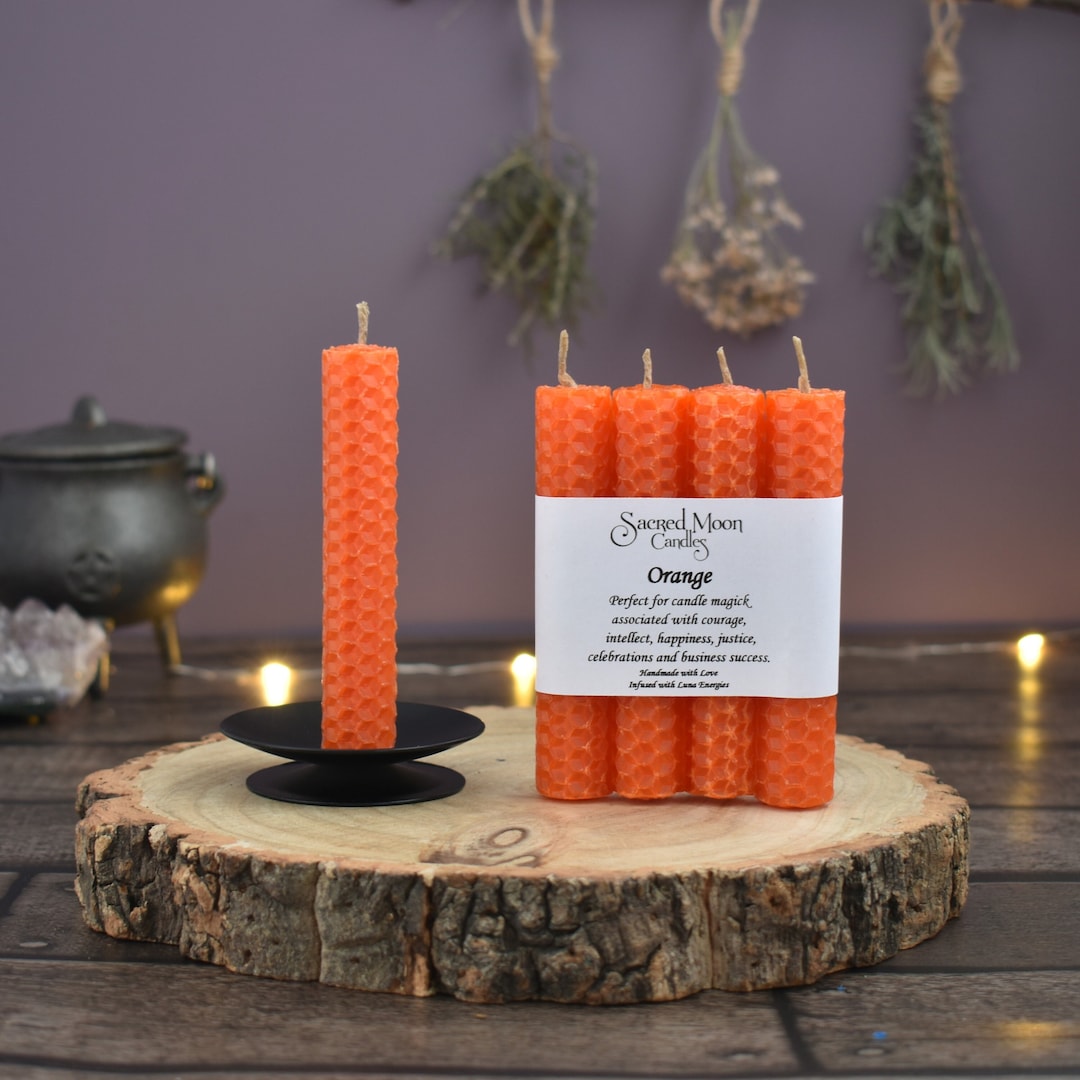 Orange Spell Candles, Beeswax Hemp Wick, Witchcraft Supplies, Wiccan